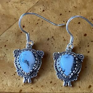 Genuine White Buffalo Sterling Silver Southwestern Earrings